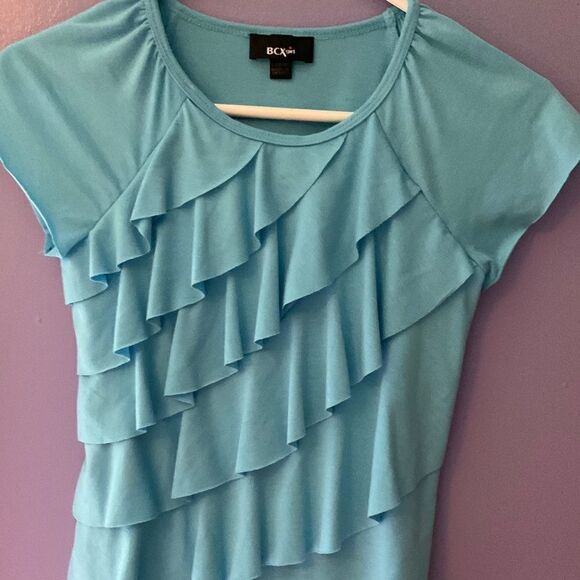 Blue Girls Top with Asymmetrical Ruffle Detail size 12/14 - Picture 1 of 6